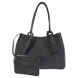 Gucci-Gucci Black GG Canvas Leather Tote Bag-Black