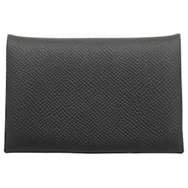 Hermès-Hermes Calvi Epsom Leather Card Case-Black