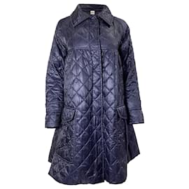 Dries Van Noten- Dries Van Noten Quilted Down Coat in Navy Blue Polyamide-Blue,Navy blue