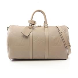 Louis Vuitton-Louis Vuitton Monogram Empreinte Keepall Bandouliere 45 Bag M46114-Brown,Beige