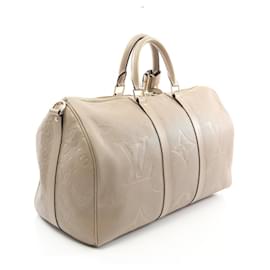 Louis Vuitton-Louis Vuitton Monogram Empreinte Keepall Bandouliere 45 Bag M46114-Brown,Beige