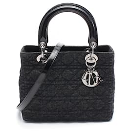 Christian Dior-Dior Denim Leather Lady Dior 2way Bag-Black