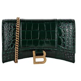 Balenciaga Hourglass Embossed Croco Wallet On Chain Green