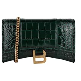 Balenciaga-Balenciaga Hourglass Embossed Croco Wallet On Chain-Green