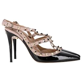 Valentino Garavani-Escarpins Caged Rockstud Valentino en cuir verni noir-Noir