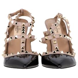 Valentino Garavani-Escarpins Caged Rockstud Valentino en cuir verni noir-Noir