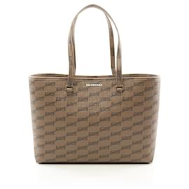 Balenciaga-Sac fourre-tout moyen BB Monogram Signature en toile enduite PVC Balenciaga 702698210DH2762-Marron,Beige