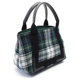 Balenciaga-Sac Cabas S en laine et cuir navy Balenciaga 339933-Vert