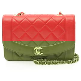 Chanel-Chanel Lambskin Diana Flap Shoulder Bag A01164-Red