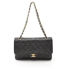 Chanel-Chanel Lambskin Matelasse W Flap Shoulder Bag A01112-Black