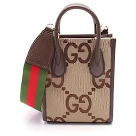 Gucci-Gucci Canvas Leather Jumbo GG Tote Bag 699406-Brown,Beige
