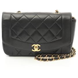 Chanel-Chanel Lambskin Diana Flap Shoulder Bag A01164-Black