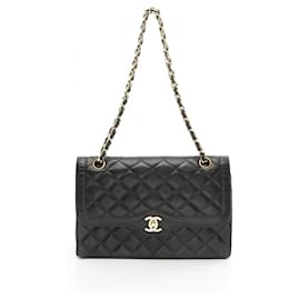 Chanel-Chanel Lambskin Matelasse W Flap Shoulder Bag 2689804-Black