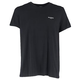 Camiseta de manga corta de algodón negro Flocked de Balmain Paris Negro