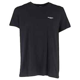 Balmain-T-shirt à manches courtes en coton noir Flocked de Balmain Paris-Noir