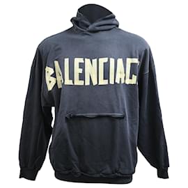 Balenciaga- Balenciaga Tape Type Ripped Pocket Hoodie in Black Cotton-Black