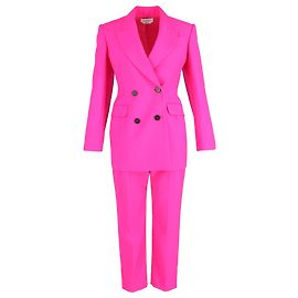 Completo due pezzi doppiopetto in lana rosa di Alexander McQueen Rosa