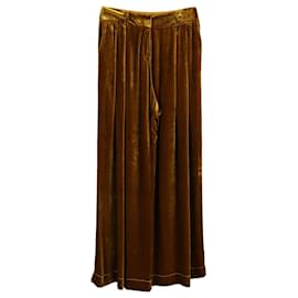 Autre Marque-Mother of Pearl Pleated Wide-leg Trousers In Gold Velvet-Golden