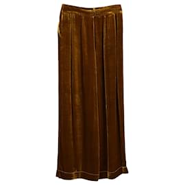 Autre Marque-Mother of Pearl Pleated Wide-leg Trousers In Gold Velvet-Golden