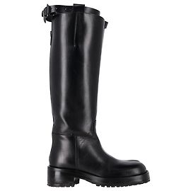 Ann Demeulemeester Knee High Riding Boots in Black Leather Black