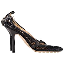 Bottega Veneta-Bottes Veneta Stretch en maille noire et cuir-Noir