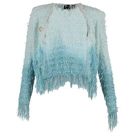 Giacca Balmain con frange tinto a degradé in tweed blu Blu Blu chiaro