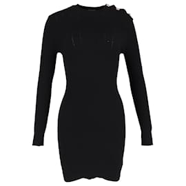 Balmain-Balmain Shoulder Button Knitted Dress in Black Wool-Black