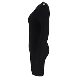 Balmain-Balmain Shoulder Button Knitted Dress in Black Wool-Black