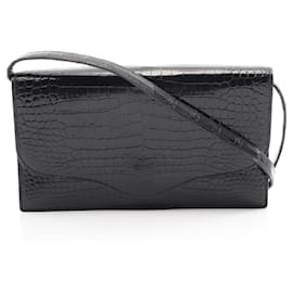 Hermès-Hermes Porosus Kelly Shoulder Bag Black 〇N Stamp (1984)-Black