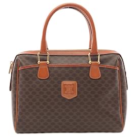 Céline-Celine PVC Coated Canvas Leather Macadam Handbag-Brown