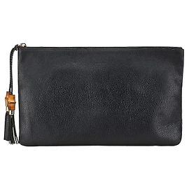 Clutch de couro com tassel Gucci Bamboo Preto