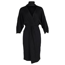 Diane Von Furstenberg-Diane von Furstenberg V-neck Knee Length Dress in Black Acetate-Black