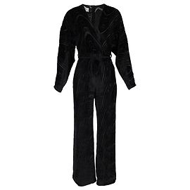 Nanushka Jax Wrap-Effect Devoré Jumpsuit in Black Velvet Black