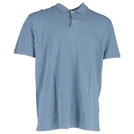 Loro Piana-Polo en coton bleu clair avec logo Loro Piana-Bleu,Bleu clair
