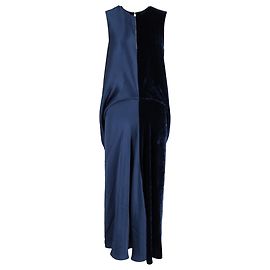 Stella Mc Cartney Abito maxi con spacco sul retro in velluto blu navy e satin di Stella McCartney Multicolore