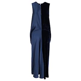 Stella Mc Cartney-Stella McCartney Slit-Back Maxi Dress in Navy Blue Velvet and Satin-Multiple colors