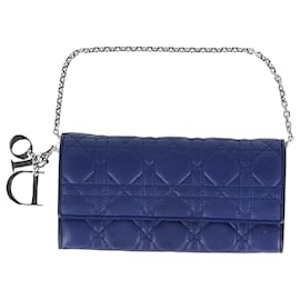 Dior-Dior Cannage Lady Dior Rendez-Vous Wallet in Blue Leather-Blue