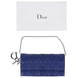 Dior-Dior Cannage Lady Dior Rendez-Vous Wallet in Blue Leather-Blue
