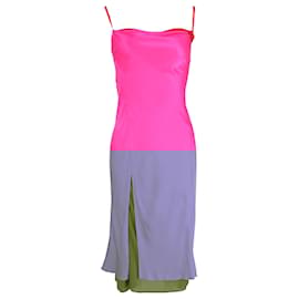 Acne-Acne Studios Midi Slip-Dress in Pink Satin-Brown,Pink