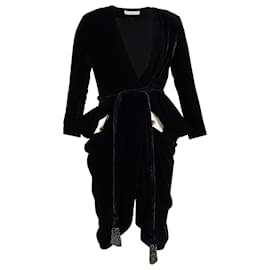 Chloé-Chloé Draped Knee Length Dress in Black Velvet-Black