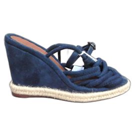 Tila March Wedge Sandals Navy Blue Leather Navy blue
