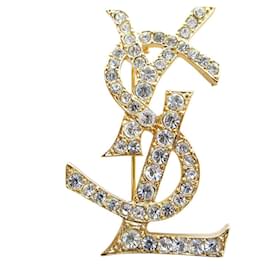 Yves Saint Laurent-Yves Saint Laurent Metal Rhinestone Brooch-Silvery,Golden