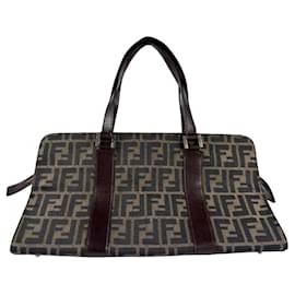 Fendi-Fendi Zucca Canvas Leather Handbag-Brown