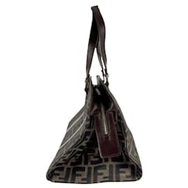 Fendi-Fendi Zucca Canvas Leather Handbag-Brown