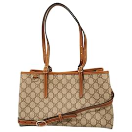 Gucci-Gucci Tote Bag GG Supreme Emblem-Brown,Golden