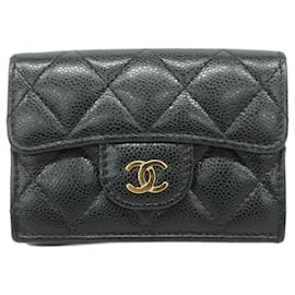 Chanel-Portefeuille pliant Chanel en cuir de veau grainé noir-Noir