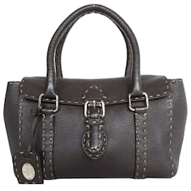 Fendi-Fendi Selleria Leather Handbag-Dark brown