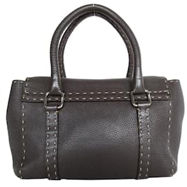 Fendi-Fendi Selleria Leather Handbag-Dark brown