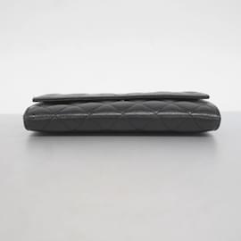 Chanel-Portefeuille Long Chanel en Cuir de Veau Grainé Noir-Noir