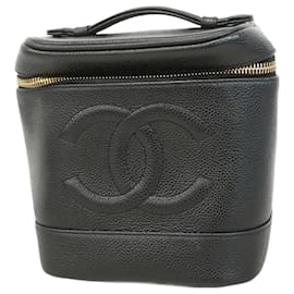 Chanel-Chanel Black Grained Calfskin Vanity Bag-Black